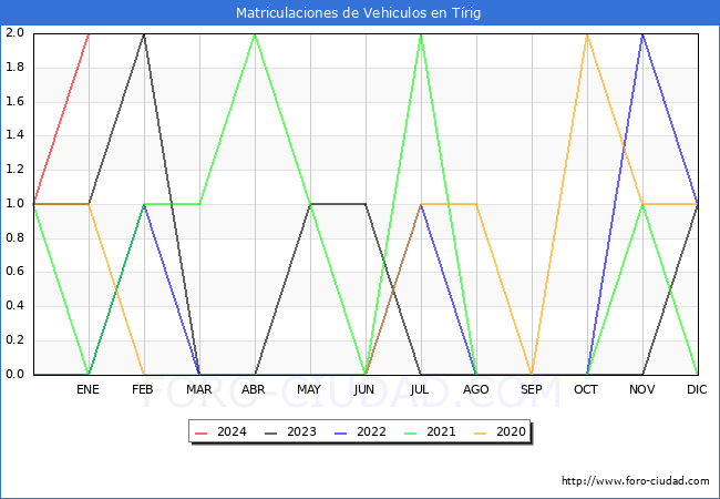 estadísticas de Vehiculos Matriculados en el Municipio de Tírig hasta Enero del 2024.
