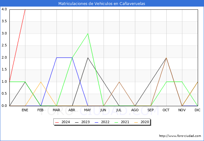 estadísticas de Vehiculos Matriculados en el Municipio de Cañaveruelas hasta Enero del 2024.