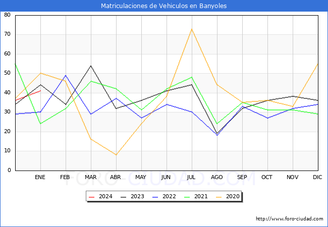 estadísticas de Vehiculos Matriculados en el Municipio de Banyoles hasta Enero del 2024.