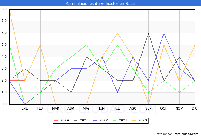 estadísticas de Vehiculos Matriculados en el Municipio de Salar hasta Enero del 2024.