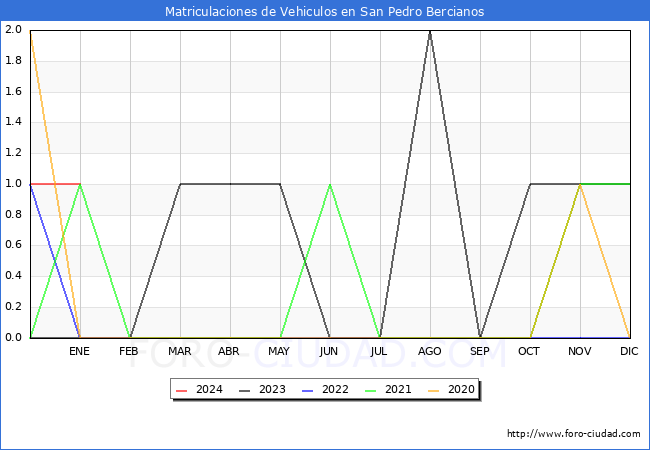 estadísticas de Vehiculos Matriculados en el Municipio de San Pedro Bercianos hasta Enero del 2024.