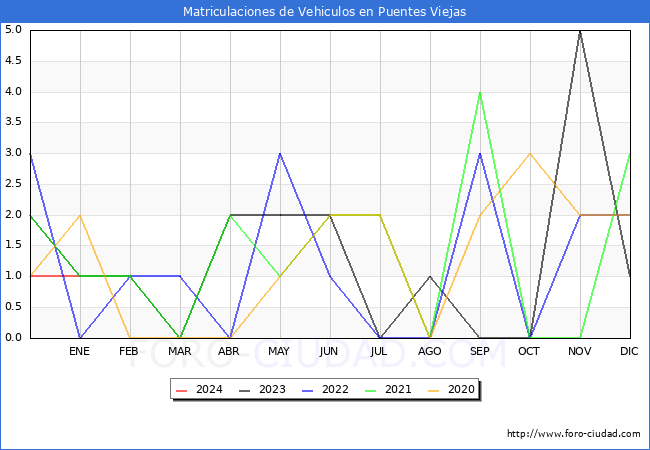 estadísticas de Vehiculos Matriculados en el Municipio de Puentes Viejas hasta Enero del 2024.