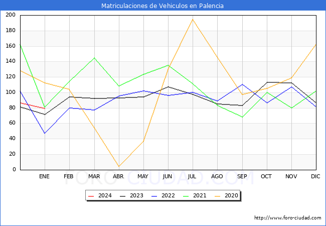 estadísticas de Vehiculos Matriculados en el Municipio de Palencia hasta Enero del 2024.