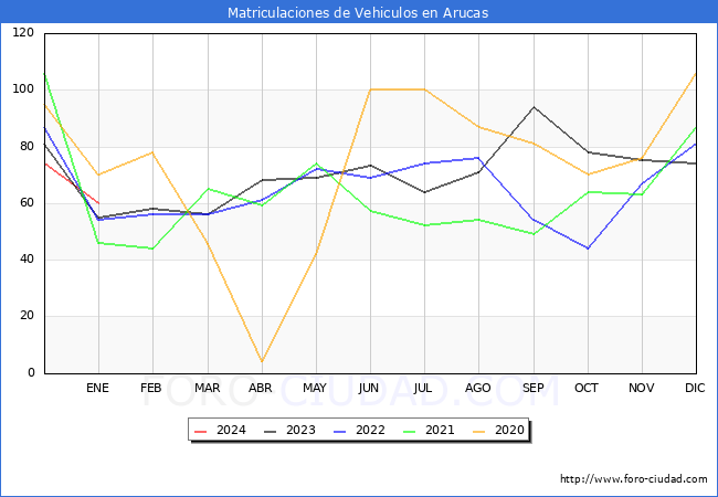 estadísticas de Vehiculos Matriculados en el Municipio de Arucas hasta Enero del 2024.