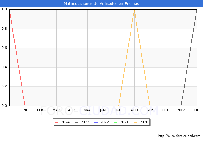 estadísticas de Vehiculos Matriculados en el Municipio de Encinas hasta Enero del 2024.