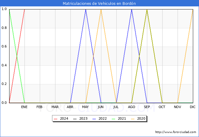 estadísticas de Vehiculos Matriculados en el Municipio de Bordón hasta Enero del 2024.