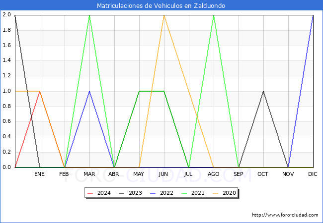 estadsticas de Vehiculos Matriculados en el Municipio de Zalduondo hasta Febrero del 2024.