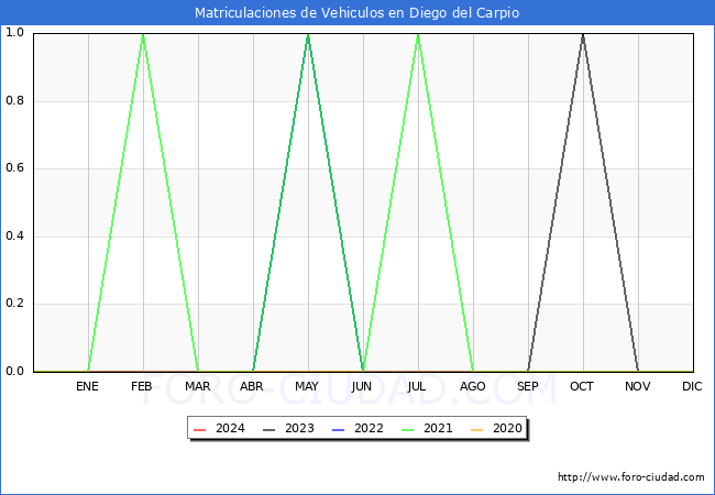estadsticas de Vehiculos Matriculados en el Municipio de Diego del Carpio hasta Febrero del 2024.