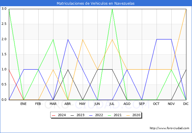 estadsticas de Vehiculos Matriculados en el Municipio de Navezuelas hasta Febrero del 2024.