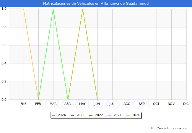 estadsticas de Vehiculos Matriculados en el Municipio de Villanueva de Guadamejud hasta Febrero del 2024.