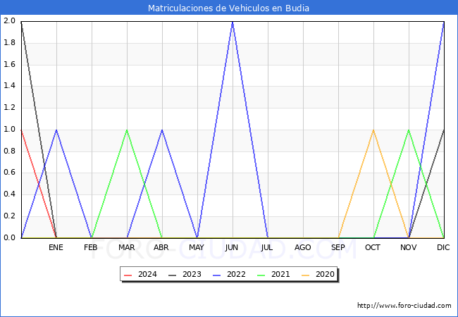 estadsticas de Vehiculos Matriculados en el Municipio de Budia hasta Febrero del 2024.
