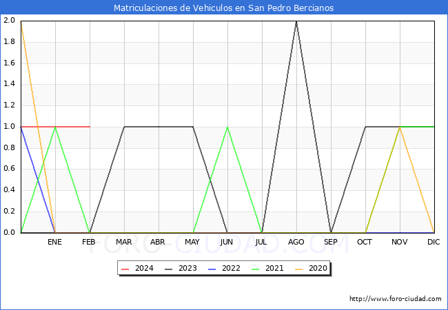 estadsticas de Vehiculos Matriculados en el Municipio de San Pedro Bercianos hasta Febrero del 2024.