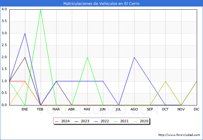 estadsticas de Vehiculos Matriculados en el Municipio de El Cerro hasta Febrero del 2024.