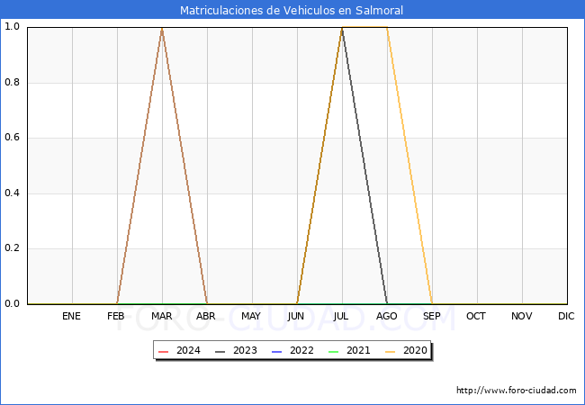 estadsticas de Vehiculos Matriculados en el Municipio de Salmoral hasta Febrero del 2024.