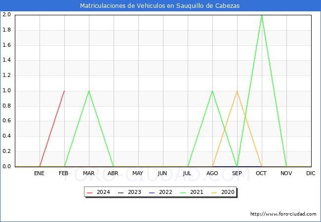 estadsticas de Vehiculos Matriculados en el Municipio de Sauquillo de Cabezas hasta Febrero del 2024.