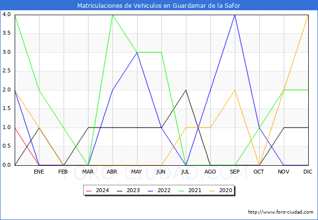 estadsticas de Vehiculos Matriculados en el Municipio de Guardamar de la Safor hasta Febrero del 2024.