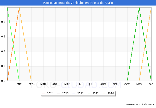 estadsticas de Vehiculos Matriculados en el Municipio de Peleas de Abajo hasta Febrero del 2024.