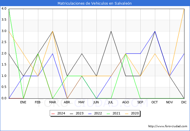 estadsticas de Vehiculos Matriculados en el Municipio de Salvalen hasta Marzo del 2024.