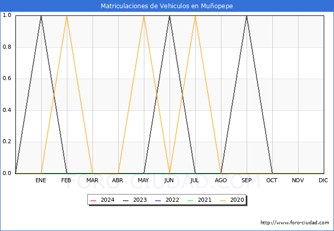 estadsticas de Vehiculos Matriculados en el Municipio de Muopepe hasta Mayo del 2024.