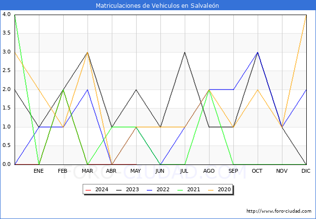 estadsticas de Vehiculos Matriculados en el Municipio de Salvalen hasta Mayo del 2024.