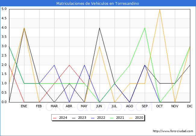 estadsticas de Vehiculos Matriculados en el Municipio de Torresandino hasta Mayo del 2024.