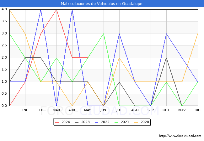 estadsticas de Vehiculos Matriculados en el Municipio de Guadalupe hasta Mayo del 2024.