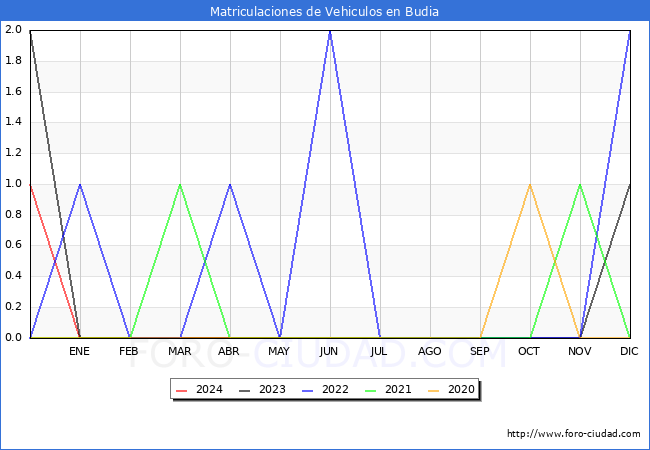 estadsticas de Vehiculos Matriculados en el Municipio de Budia hasta Mayo del 2024.