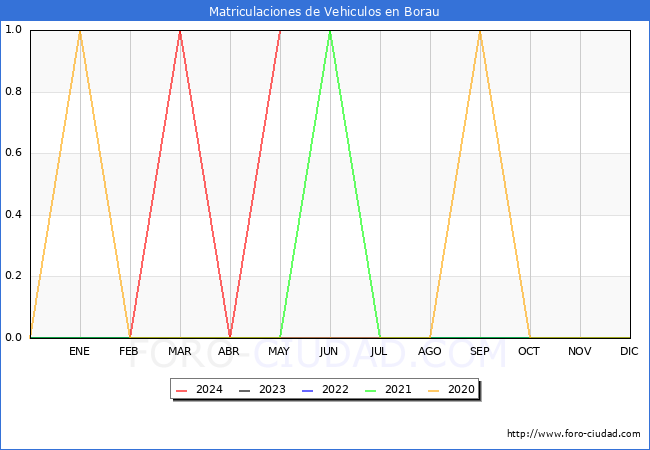 estadsticas de Vehiculos Matriculados en el Municipio de Borau hasta Mayo del 2024.