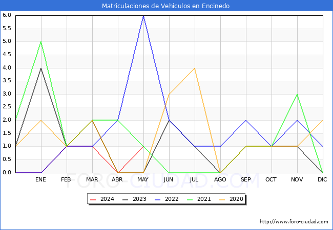estadsticas de Vehiculos Matriculados en el Municipio de Encinedo hasta Mayo del 2024.