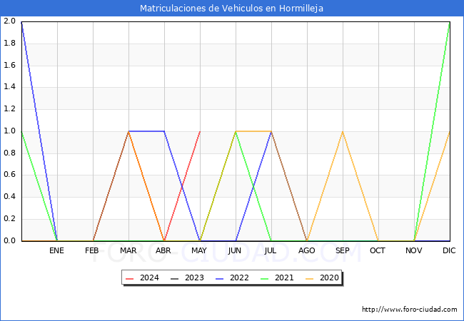 estadsticas de Vehiculos Matriculados en el Municipio de Hormilleja hasta Mayo del 2024.