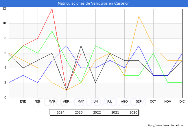estadsticas de Vehiculos Matriculados en el Municipio de Castejn hasta Mayo del 2024.