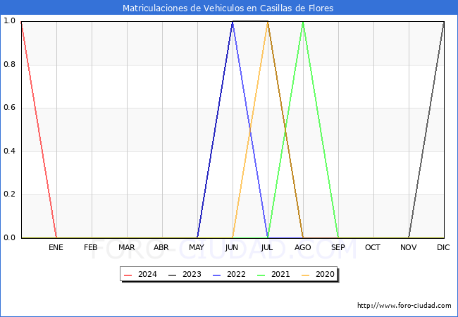 estadsticas de Vehiculos Matriculados en el Municipio de Casillas de Flores hasta Mayo del 2024.