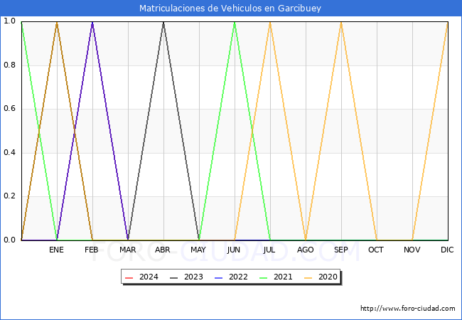 estadsticas de Vehiculos Matriculados en el Municipio de Garcibuey hasta Mayo del 2024.