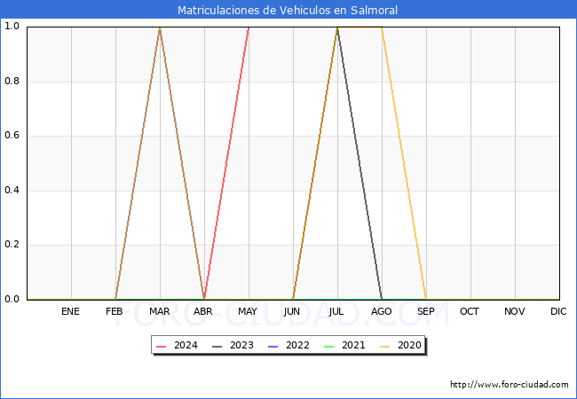 estadsticas de Vehiculos Matriculados en el Municipio de Salmoral hasta Mayo del 2024.