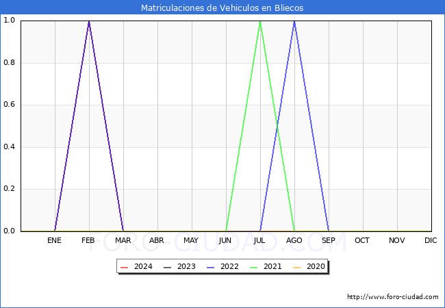 estadsticas de Vehiculos Matriculados en el Municipio de Bliecos hasta Mayo del 2024.