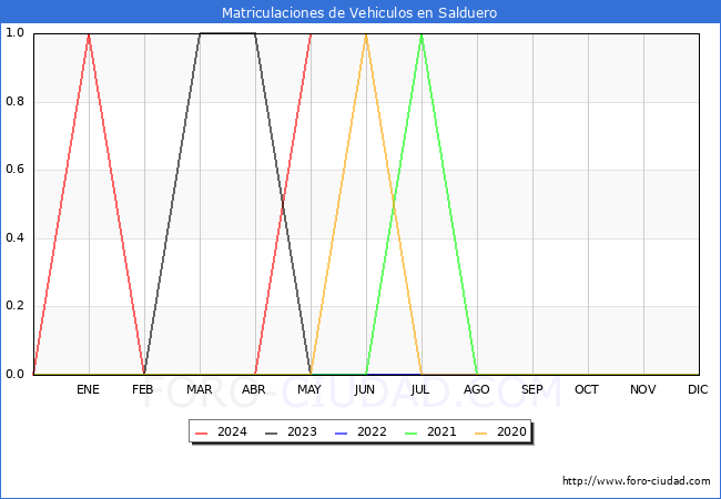 estadsticas de Vehiculos Matriculados en el Municipio de Salduero hasta Mayo del 2024.