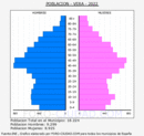 Vera - Pirámide de población grupos quinquenales - Censo 2022