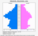 Mollerussa - Pirámide de población grupos quinquenales - Censo 2022