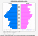 Camarles - Pirámide de población grupos quinquenales - Censo 2022