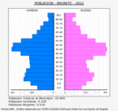 Brunete - Pirámide de población grupos quinquenales - Censo 2022