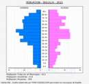 Bolulla - Pirámide de población grupos quinquenales - Censo 2022