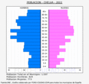 Chelva - Pirámide de población grupos quinquenales - Censo 2022