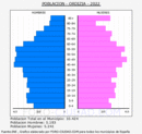 Ordizia - Pirámide de población grupos quinquenales - Censo 2022