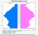 Badajoz - Pirámide de población grupos quinquenales - Censo 2022