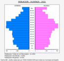 Olivenza - Pirámide de población grupos quinquenales - Censo 2022
