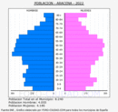 Aracena - Pirámide de población grupos quinquenales - Censo 2022