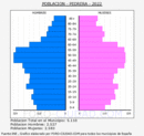Pedrera - Pirámide de población grupos quinquenales - Censo 2022