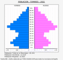 Tomares - Pirámide de población grupos quinquenales - Censo 2022