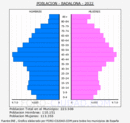 Badalona - Pirámide de población grupos quinquenales - Censo 2022