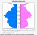 Moià - Pirámide de población grupos quinquenales - Censo 2022